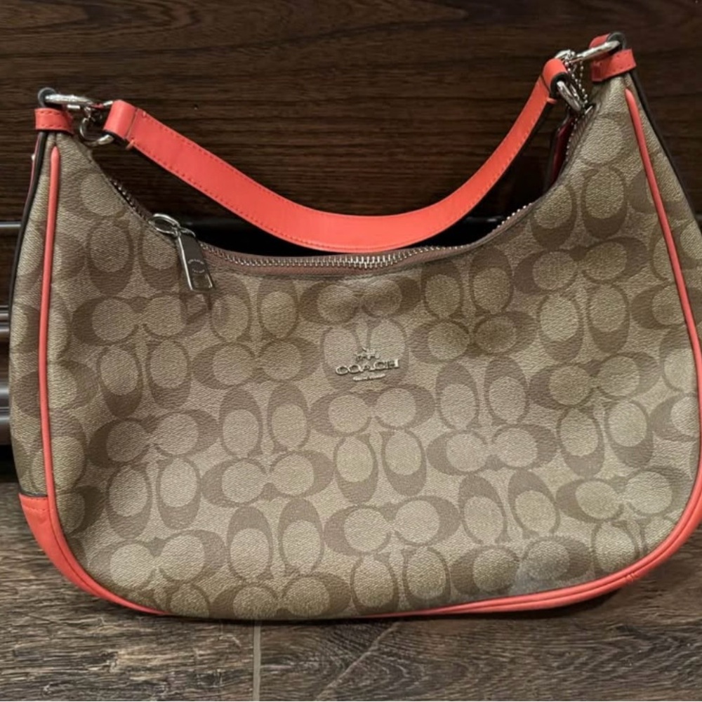 Coach Tan and Coral Shoulder Bag